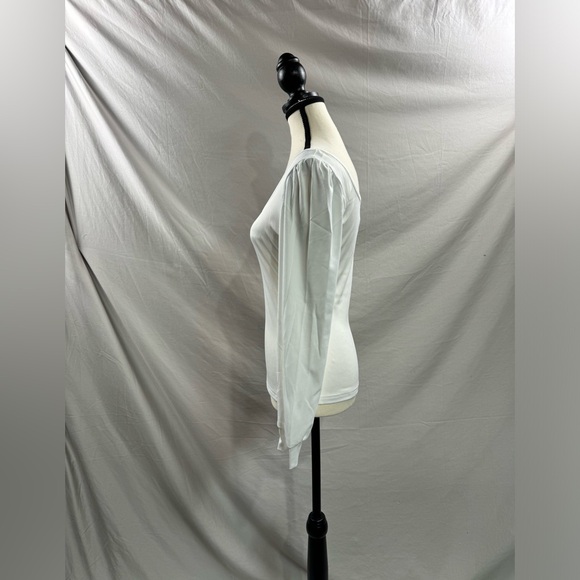 White Scoop Neck Rib Knit Lantern Sleeve Tee - Picture 6 of 7